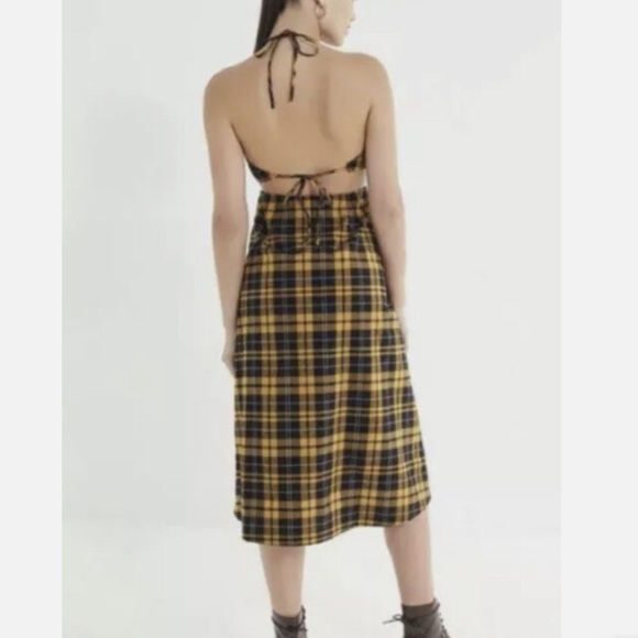 Urban Outfitters Yellow Black Plaid Button Open Back & Sides Midi Dress Size XL - Picture 3 of 7